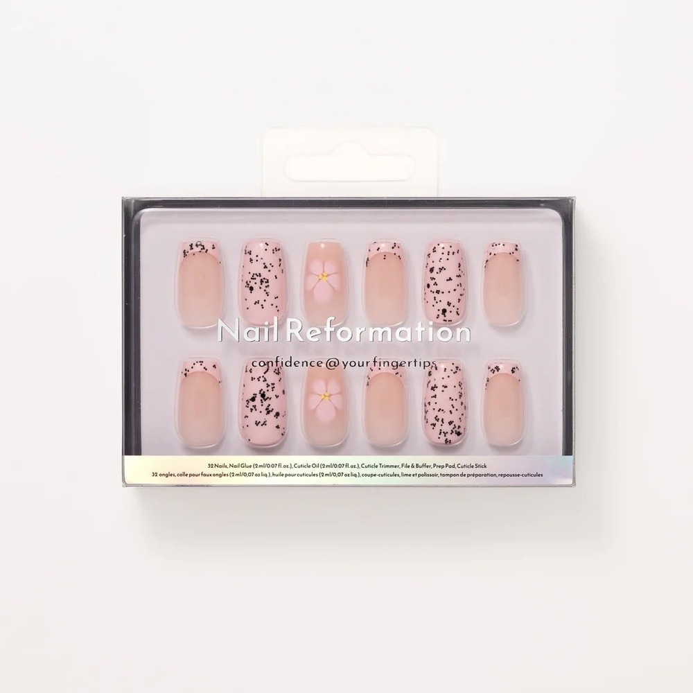 Nail Reformation Press On Nails 32 Count Pink French Tip Floral Speckled‎ Kit